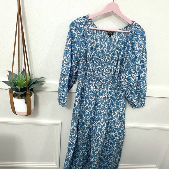 J Crew V-neck Midi Dress in Blue Blooms Block Print Size S BR442 - Picture 3 of 9